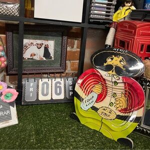 Mexican Wooden Collapsible Basket / Decor Handpainted Folk Art With Stand